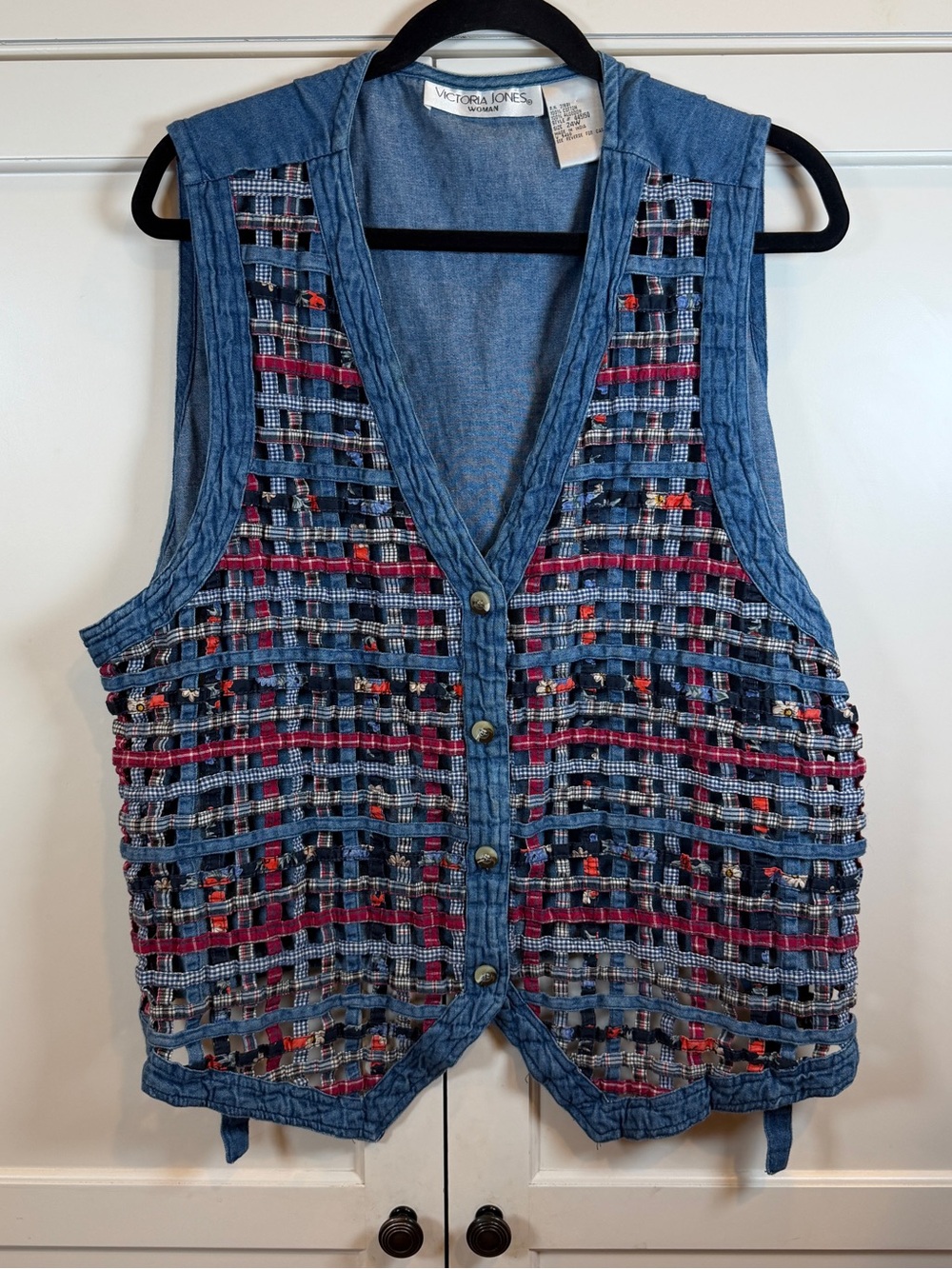Victoria Jones Woman Patchwork Woven Vest Size 24W Boho Lagenlook